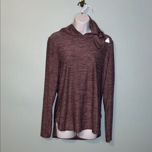 Reebok Burgundy Purple Heathered Hoodie Thumbholes, Large